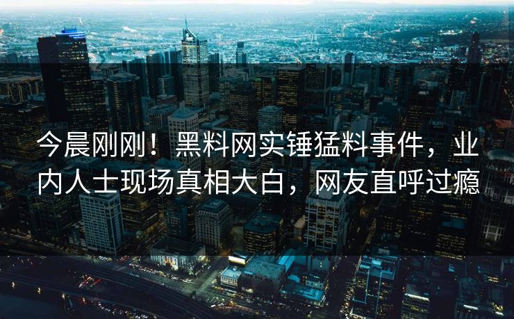 今晨刚刚！黑料网实锤猛料事件，业内人士现场真相大白，网友直呼过瘾