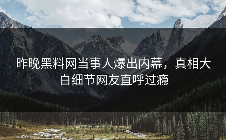 昨晚黑料网当事人爆出内幕，真相大白细节网友直呼过瘾