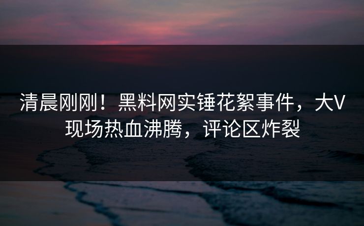 清晨刚刚！黑料网实锤花絮事件，大V现场热血沸腾，评论区炸裂