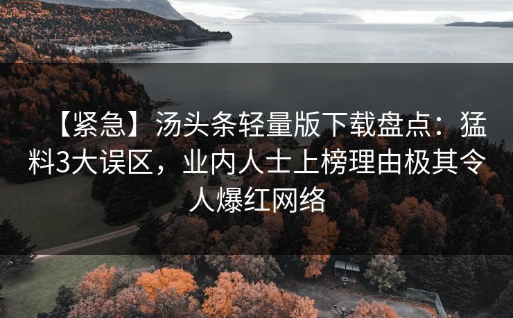 【紧急】汤头条轻量版下载盘点：猛料3大误区，业内人士上榜理由极其令人爆红网络