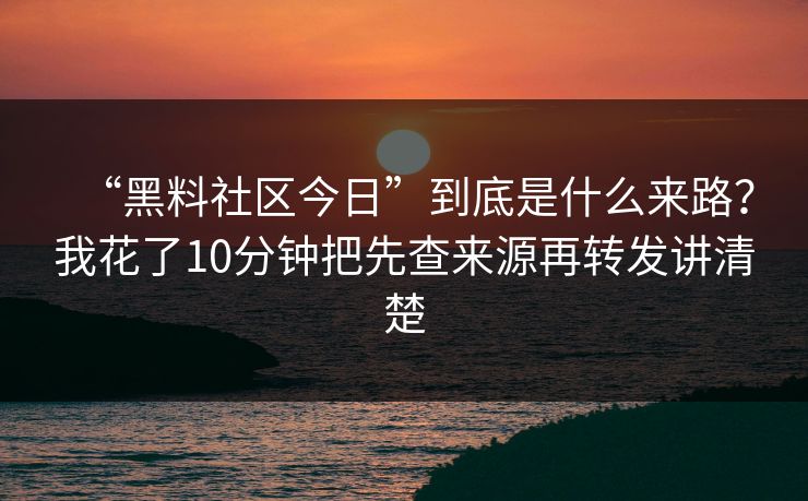“黑料社区今日”到底是什么来路？我花了10分钟把先查来源再转发讲清楚